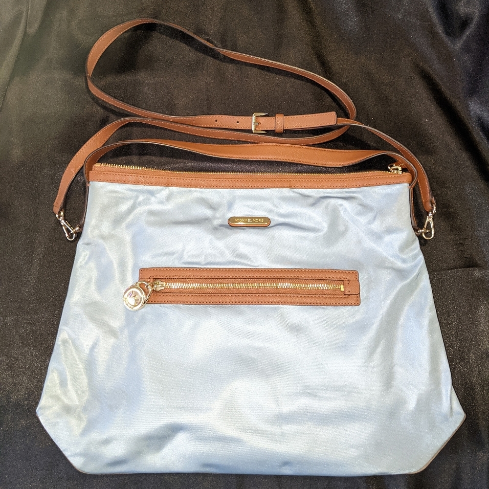 GUC Michael Kors Light Blue Nylon Shoulder Bag Tote Carryall Crossbody